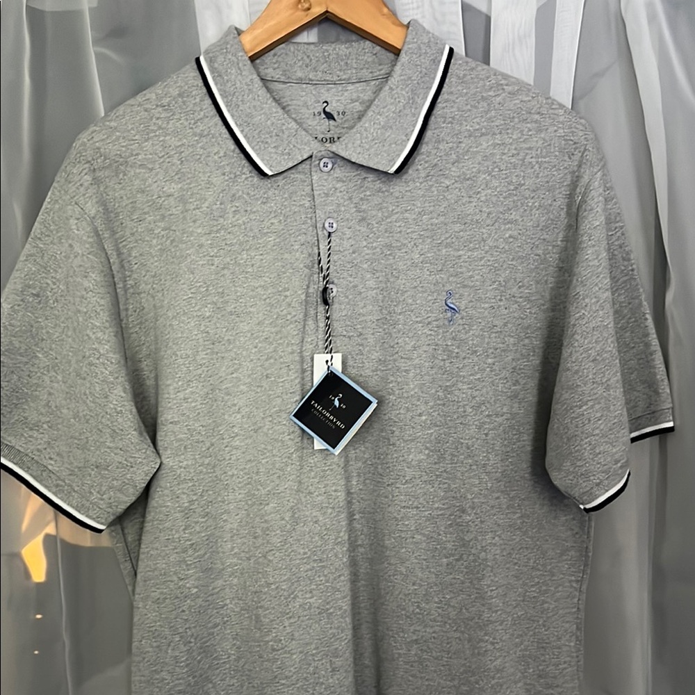 NWT Tailorbyrd Gray Polo Shirt Classic Tipped Collar